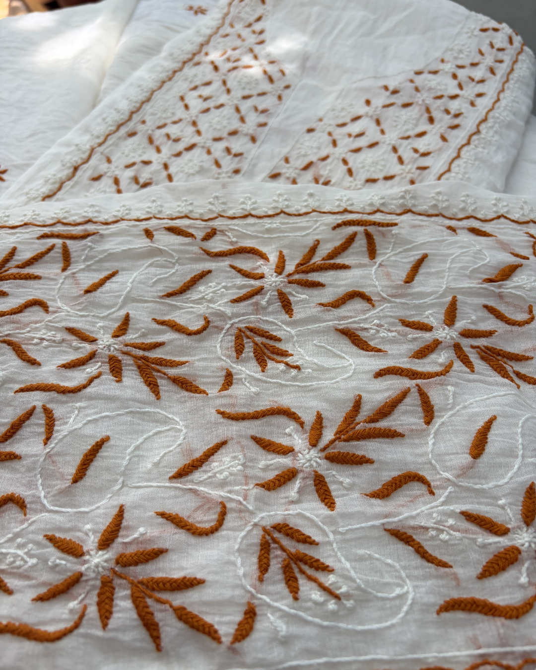 Delicate work mul chanderi unstitched fabric set.
Lucknowi chikankari art of awadh for understated elegance.
