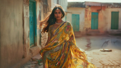 Powder Blue Shade Mukaish Mul Chanderi Silk Dress