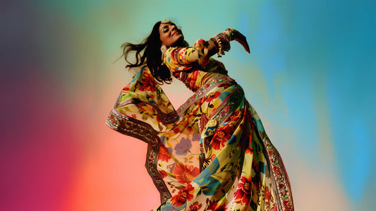 Powder Blue Shade Mukaish Mul Chanderi Silk Dress