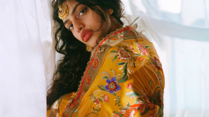 Powder Blue Shade Mukaish Mul Chanderi Silk Dress