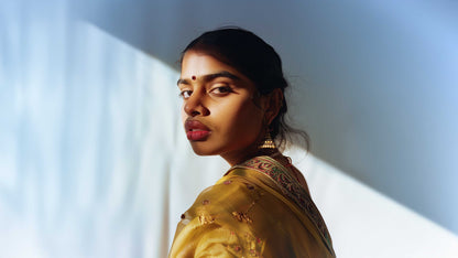 Powder Blue Shade Mukaish Mul Chanderi Silk Dress