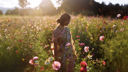 Dusty Peach Shade Chikankari x Applique Organza Kurta Set